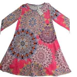 Coeur De Vague Tunic Dress XL Women New Mandala Floral Print Pink 3/4 Sleeve